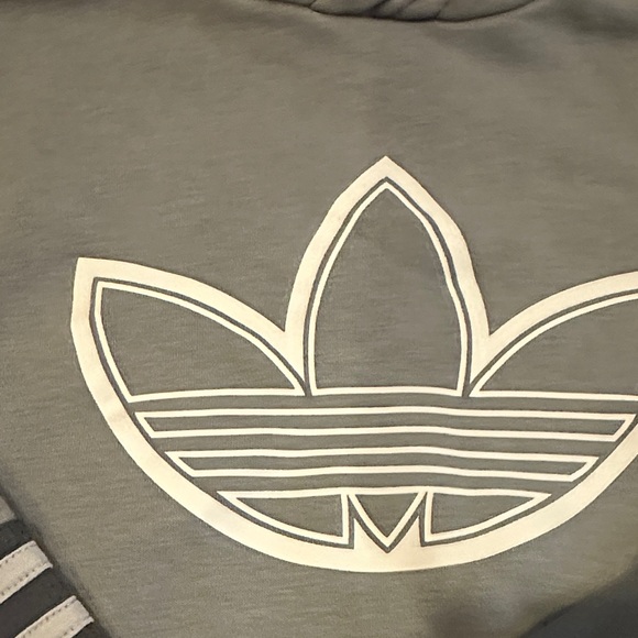 Adidas Gray Kids Hoodie with Logo Striped Sleeves Size M - Picture 2 of 9